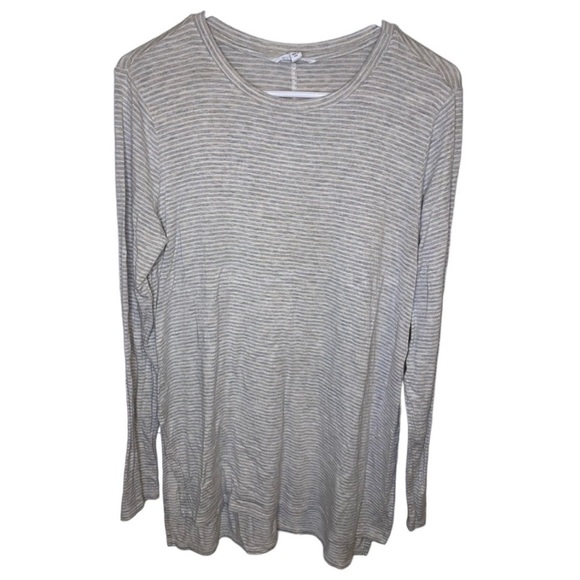 Athleta Taupe and White Striped Athletic Long Sleeve - Picture 1 of 5